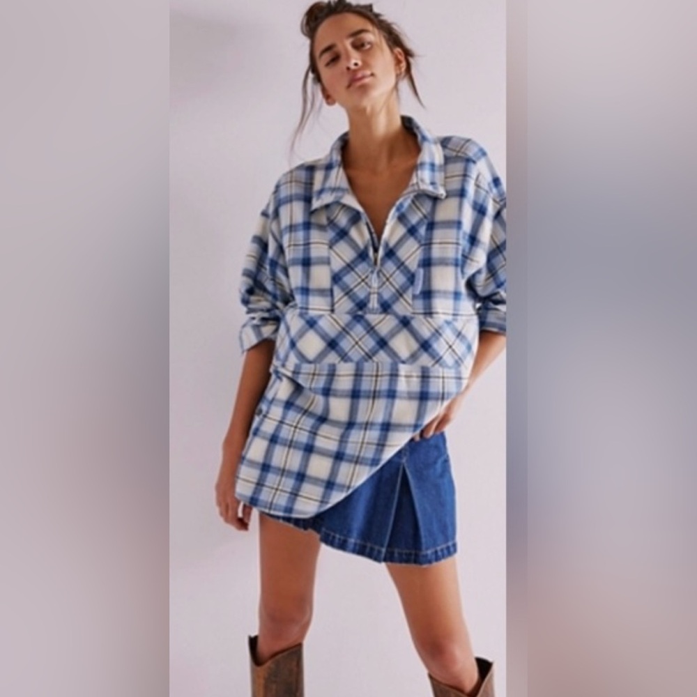 Free People We The Free Wind River Plaid Shirt. NWT. Castaway combo - Picture 2 of 4